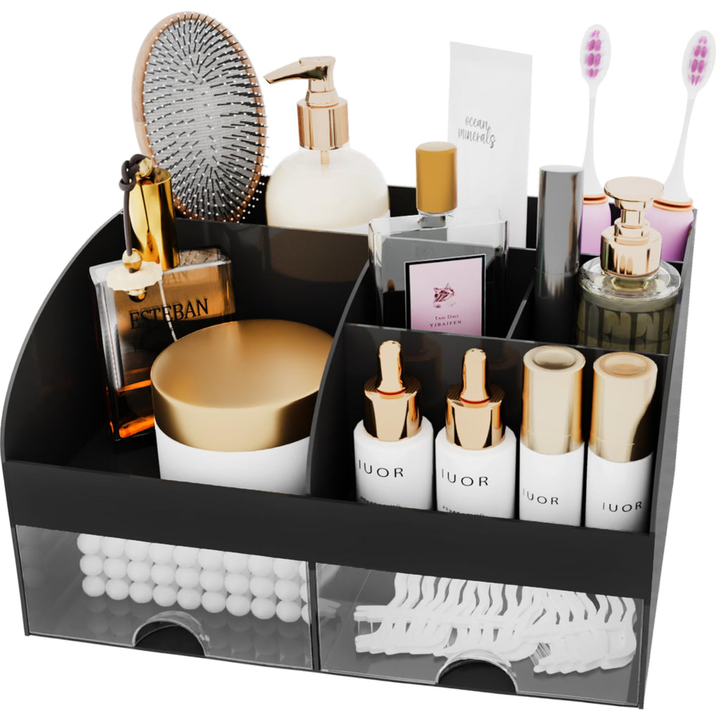 Makeup Organizer with Drawers, Cosmetic Storage for Dresser Vanity and Bathroom Countertop, Beauty Holder for Lipstick Brush, Skincare Organizer for Vanity, Cosmetic Display Case (White)