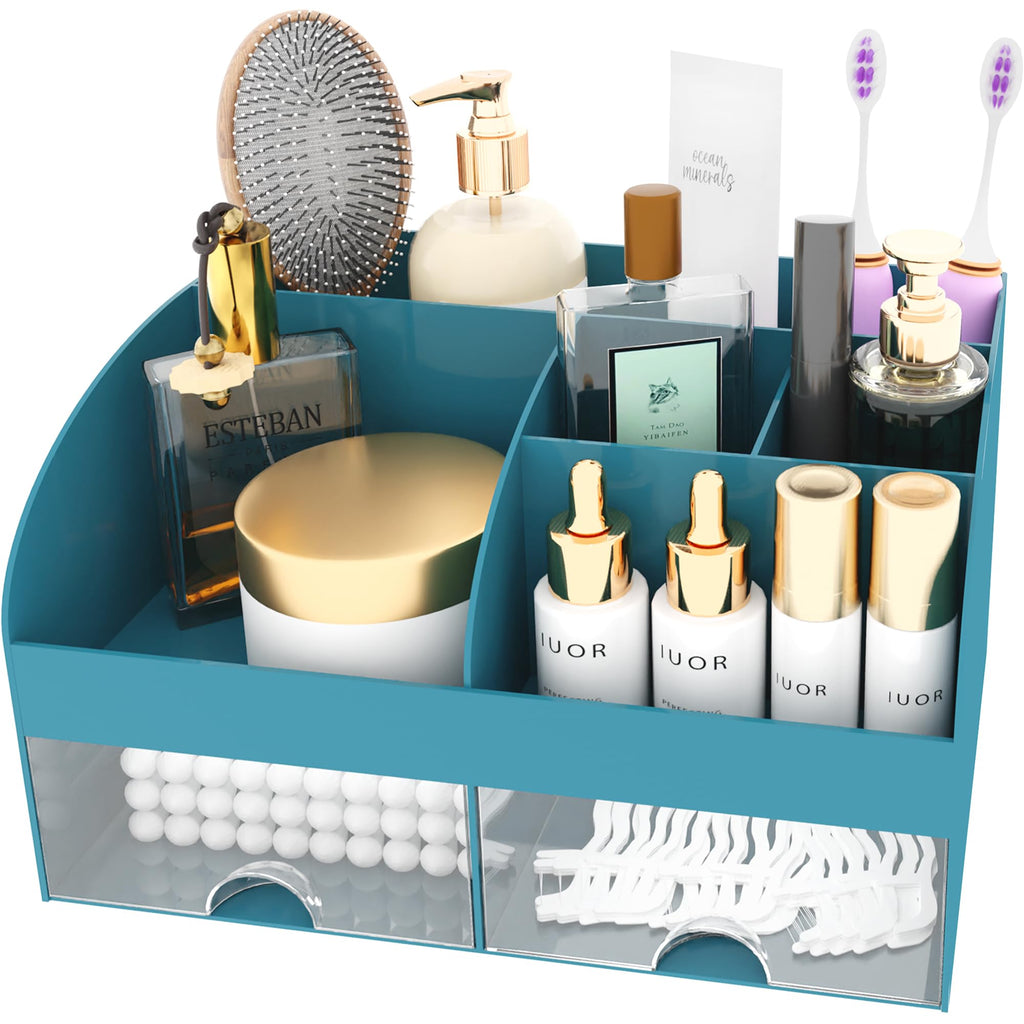 Makeup Organizer with Drawers, Cosmetic Storage for Dresser Vanity and Bathroom Countertop, Beauty Holder for Lipstick Brush, Skincare Organizer for Vanity, Cosmetic Display Case (White)