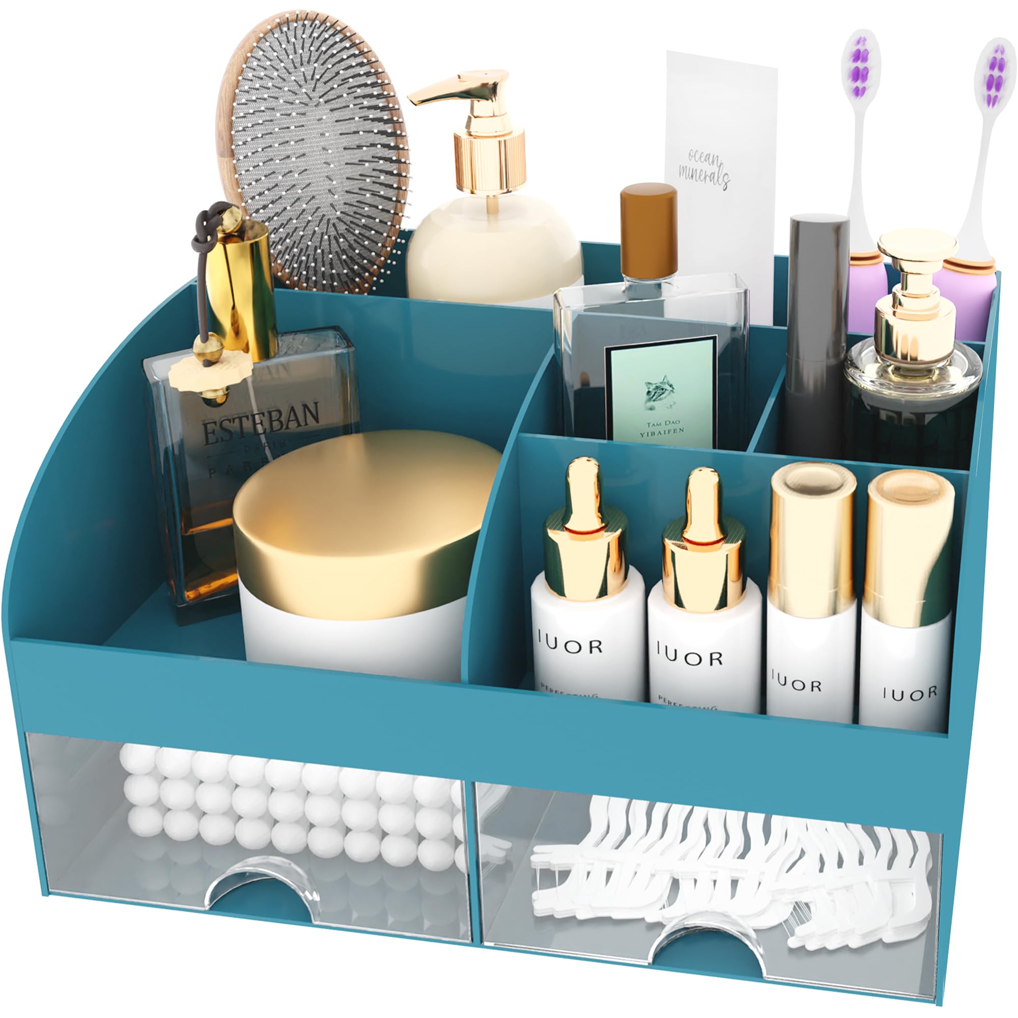 Makeup Organizer with Drawers, Cosmetic Storage for Dresser Vanity and Bathroom Countertop, Beauty Holder for Lipstick Brush, Skincare Organizer for Vanity, Cosmetic Display Case (White)