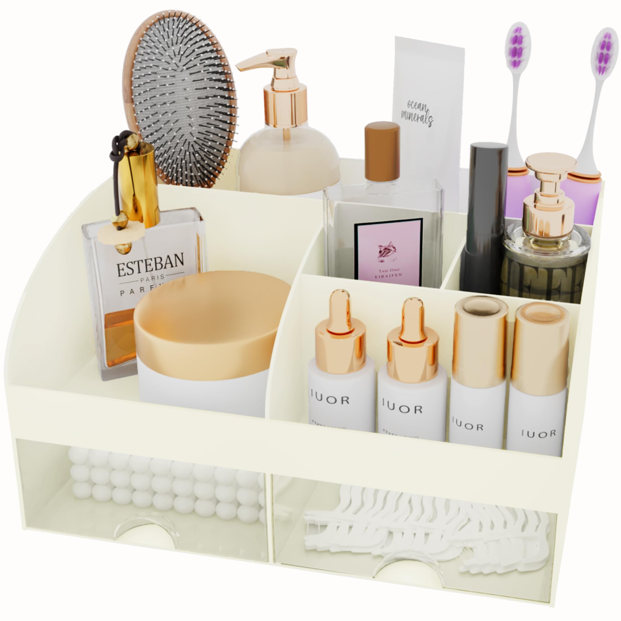 Makeup Organizer with Drawers, Cosmetic Storage for Dresser Vanity and Bathroom Countertop, Beauty Holder for Lipstick Brush, Skincare Organizer for Vanity, Cosmetic Display Case (White)