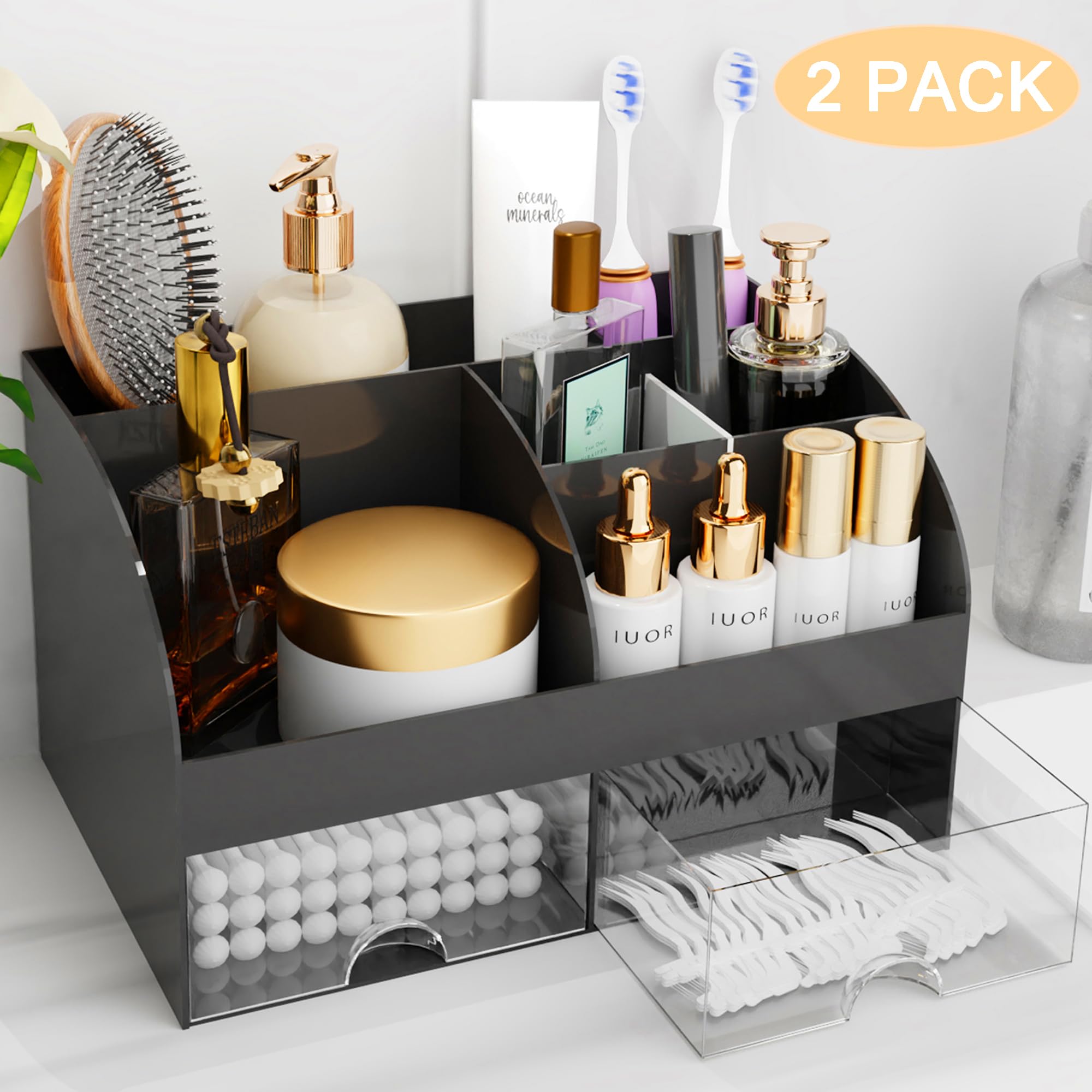 Makeup Organizer with Drawers, Cosmetic Storage for Dresser Vanity and Bathroom Countertop, Beauty Holder for Lipstick Brush, Skincare Organizer for Vanity, Cosmetic Display Case (White)