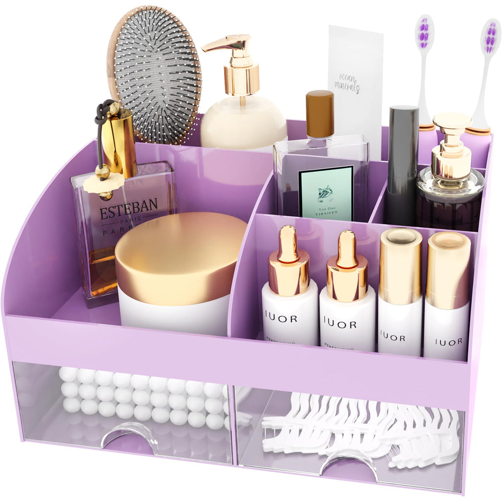 Makeup Organizer with Drawers, Cosmetic Storage for Dresser Vanity and Bathroom Countertop, Beauty Holder for Lipstick Brush, Skincare Organizer for Vanity, Cosmetic Display Case (White)