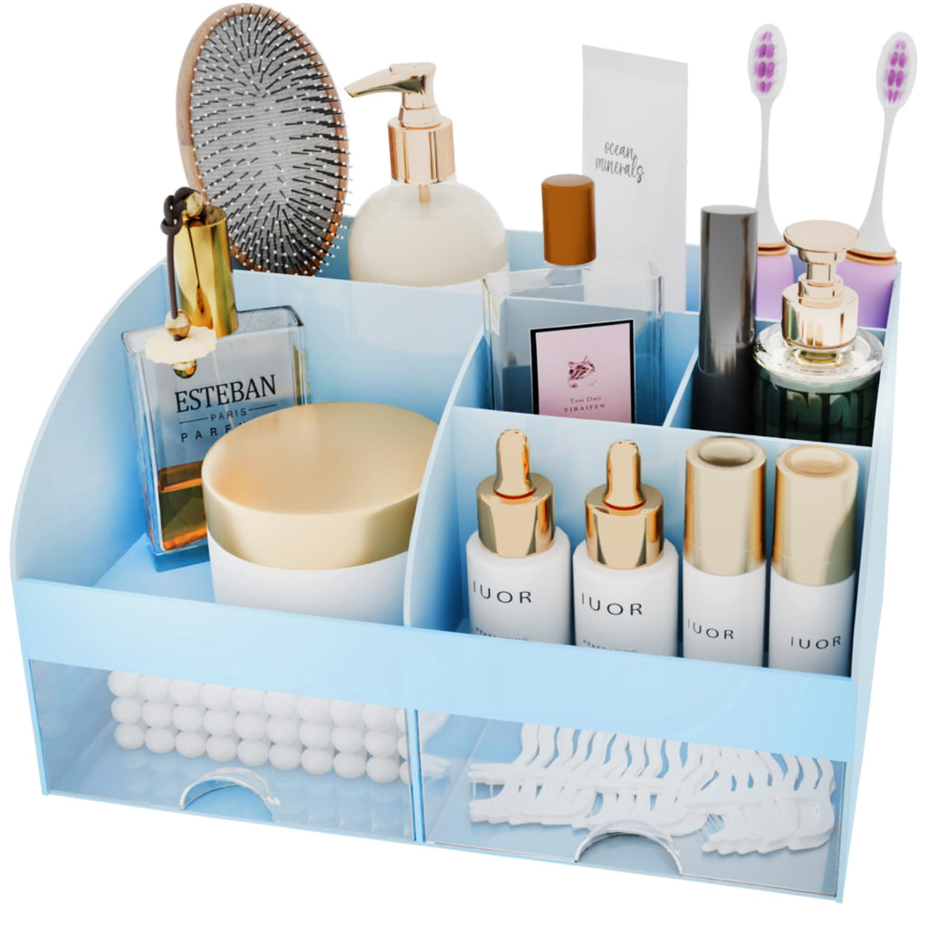 Makeup Organizer with Drawers, Cosmetic Storage for Dresser Vanity and Bathroom Countertop, Beauty Holder for Lipstick Brush, Skincare Organizer for Vanity, Cosmetic Display Case (White)